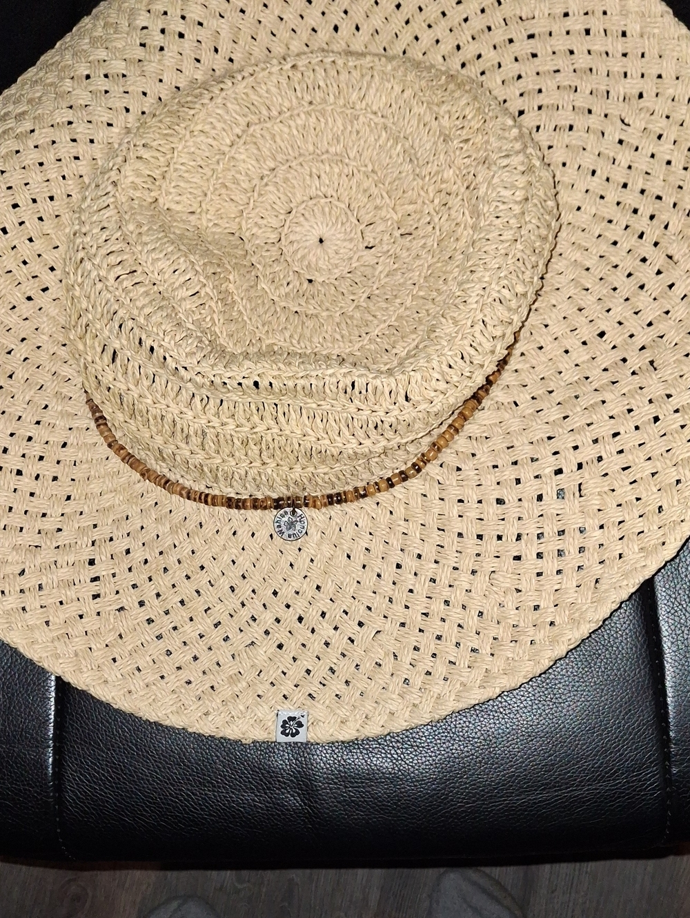 ☀️$15 Woven Straw Sun Hat with Beaded Accent - Natural